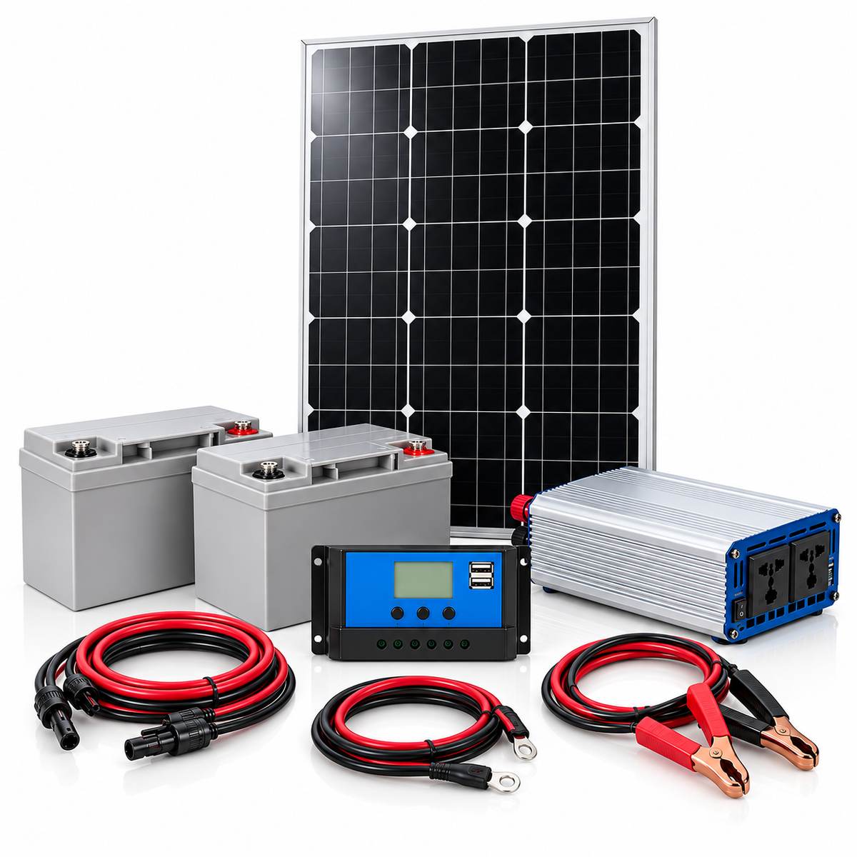 Kit Solar 1000W con Panel 100W y 2 Baterías de 26Ah