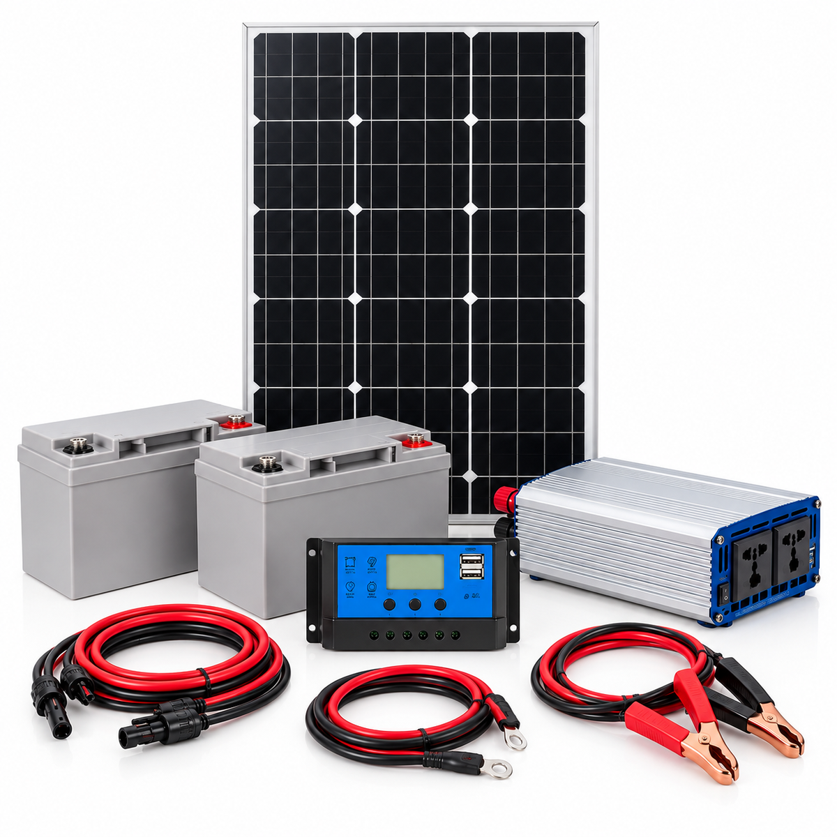 Kit Solar 1000W con Panel 100W y 2 Baterías de 26Ah