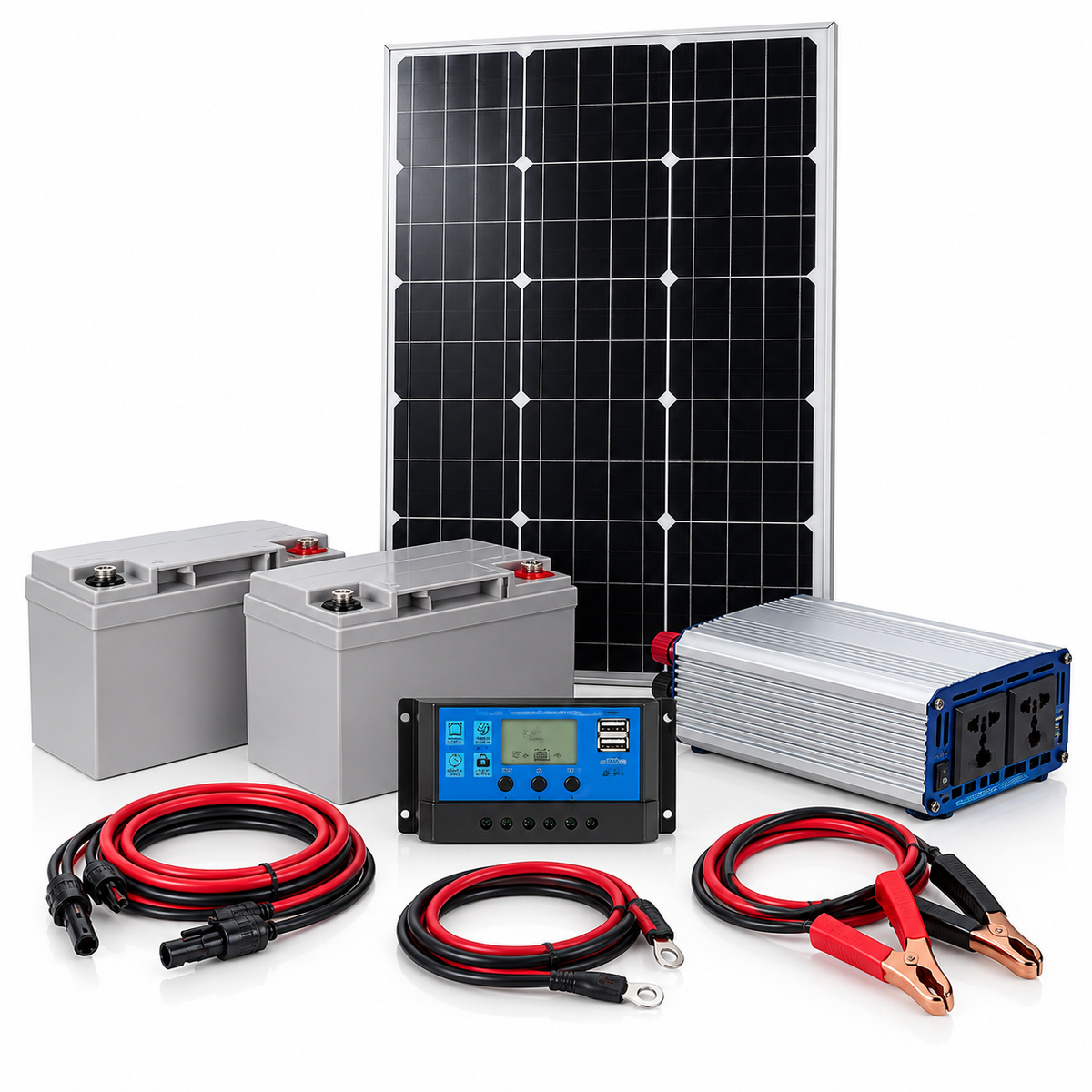 Kit Solar 1000W con Panel 100W y 2 Baterías de 26Ah